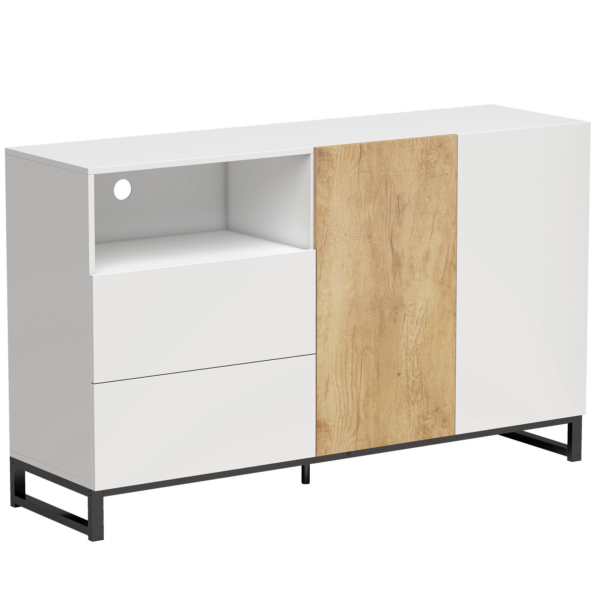 SIDEBOARD Spanplatte Stahl Weiß Eiche - Eichefarben/Schwarz, Holzwerkstoff/Metall (40/85/140cm) - HOMCOM