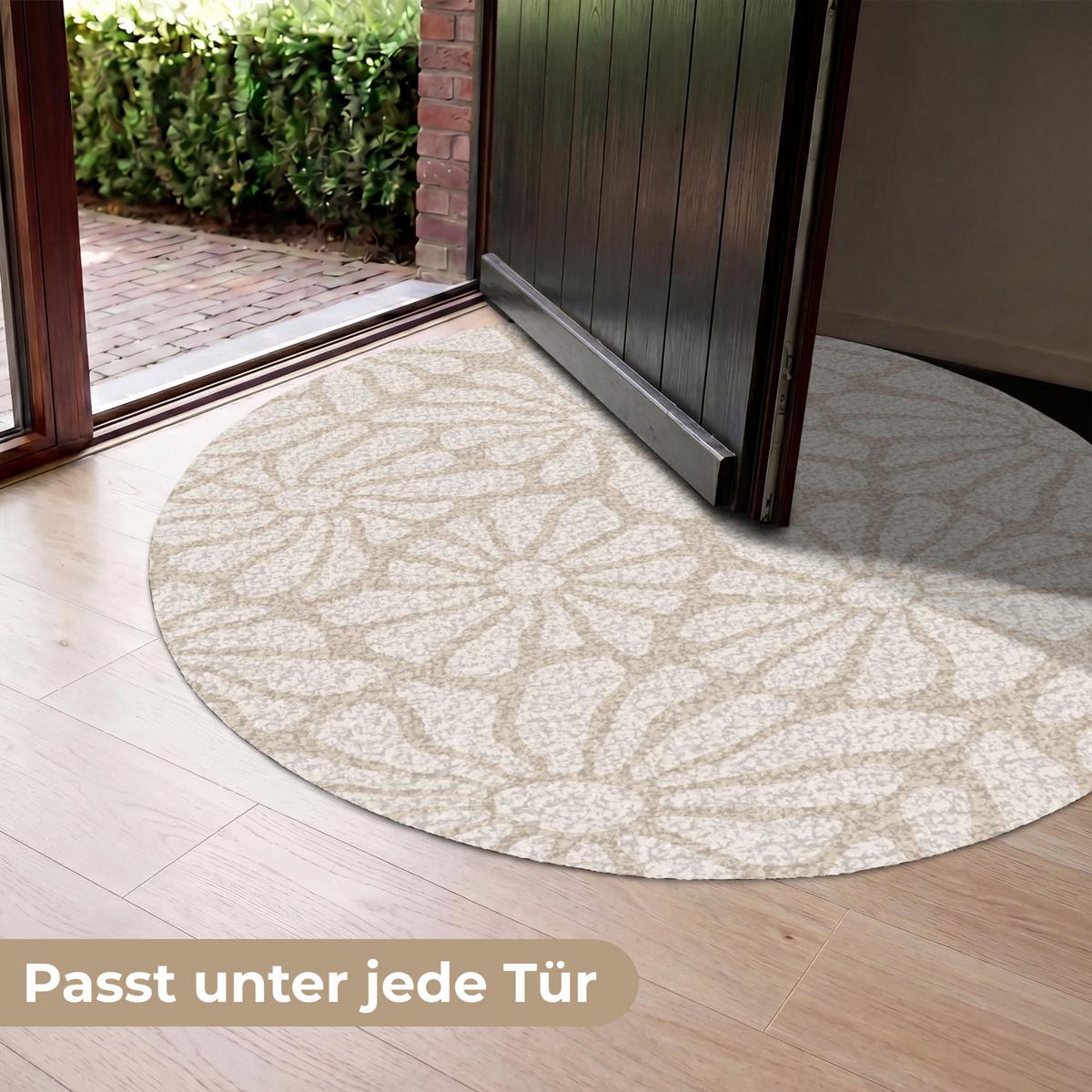 FUSSMATTE Floral - Druck - Beige - Braun - Minimalistisch Schmutzfangmatte 120x120 cm - Sandfarben, Kunststoff (120/0.4cm) - MuchoWow