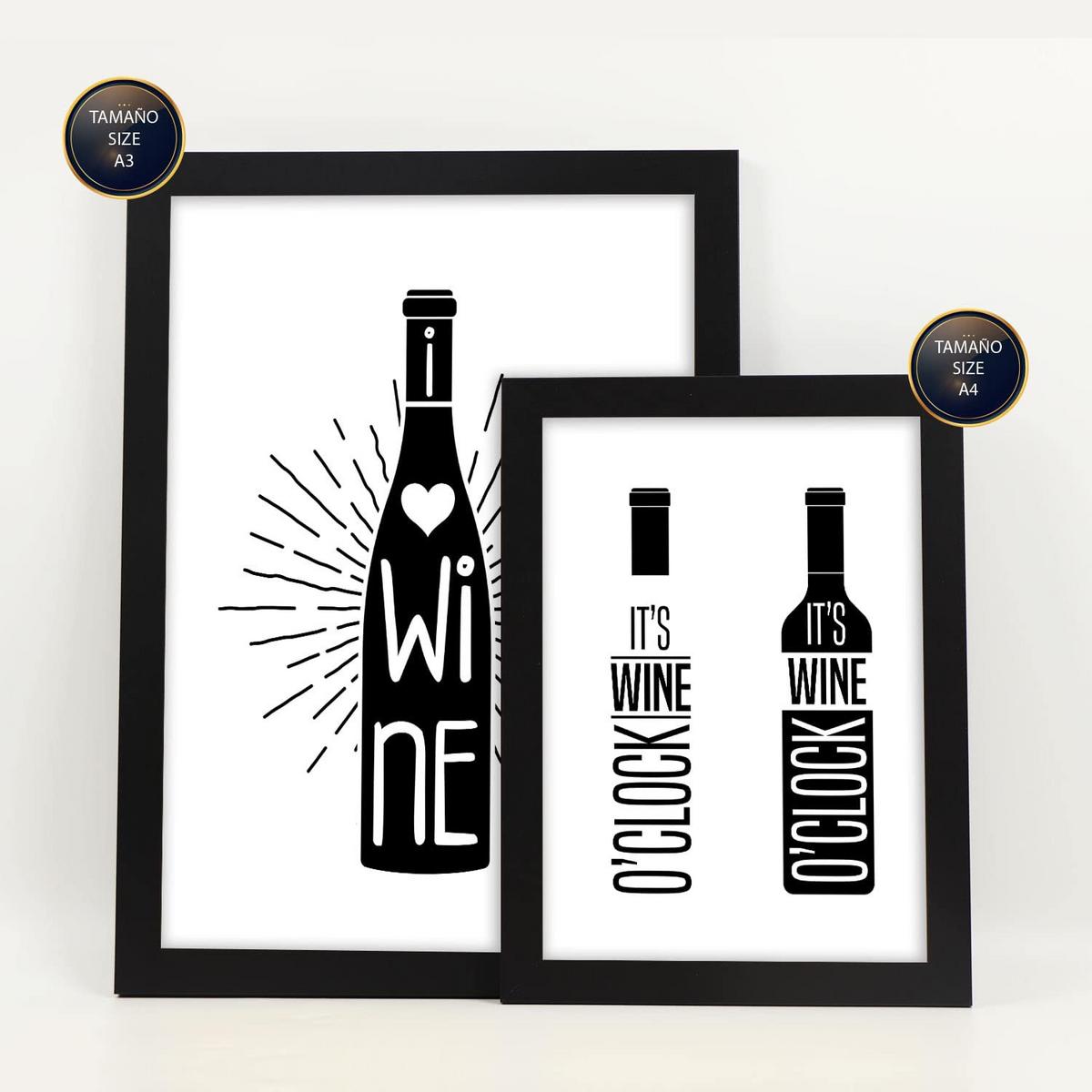 POSTER Set Mit 6 Wein Vollfarbige Illustrationen Von Kaffee & Getränken Im Werbetafel Illustrationen Für & Heim A3 & A4 Schwarzer Rahmen - Schwarz, Papier (29/3cm) - Nacnic