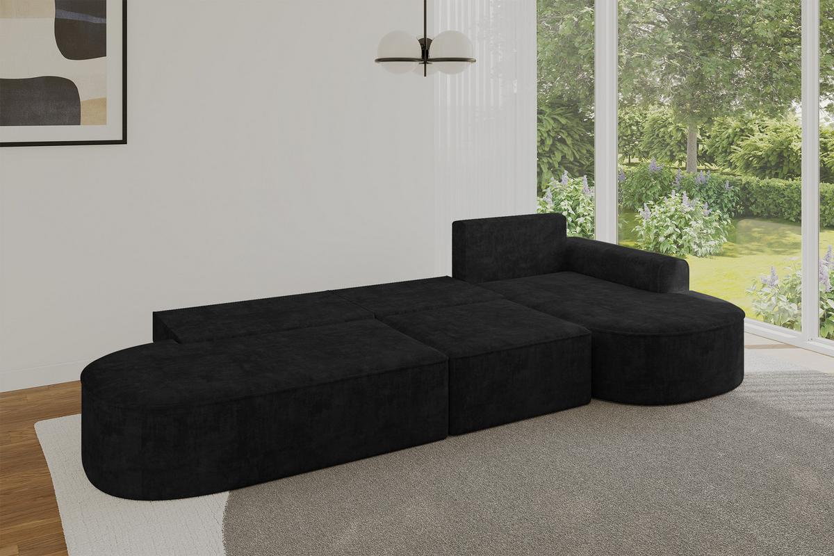 ECKSOFA mit Schlaffunktion Ottomane RECHTS MARI L2-S 368X167X85 Schwarz Velours - Schwarz, Holzwerkstoff/Kunststoff (167/368cm) - ALTDECOR
