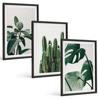 BILDER SET 3er Set - 40x60 cm Schwarzer Rahmen - Tropische ästhetische Pflanzen - Schwarz, Kunststoff (40/60cm) - TULUP