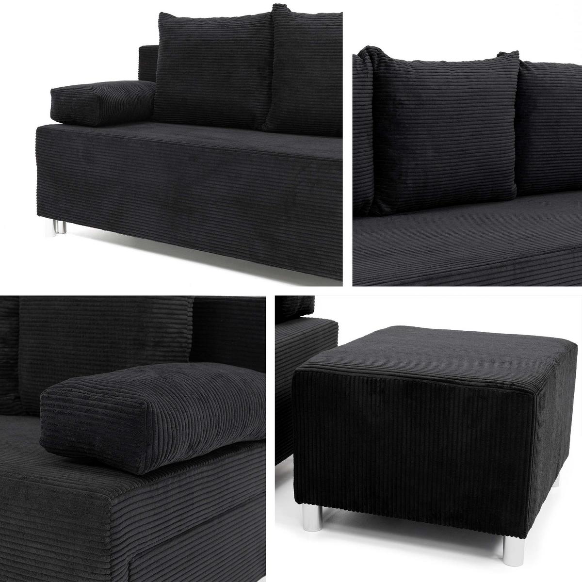 SCHLAFSOFA Dover Cord mit Polsterhocker - Chromfarben/Beige, Holz/Kunststoff (192/80cm) - MIRJAN24