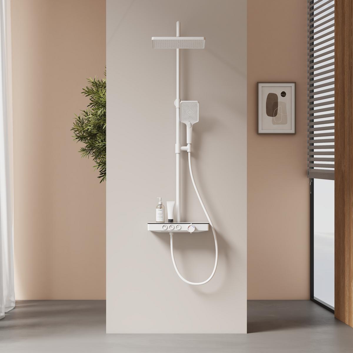 ÜBERKOPFBRAUSESET mit Thermostat höhenverstellbar Weiß 112,7/46 cm - Weiß, Metall (36/118/48.7cm) - EMKE