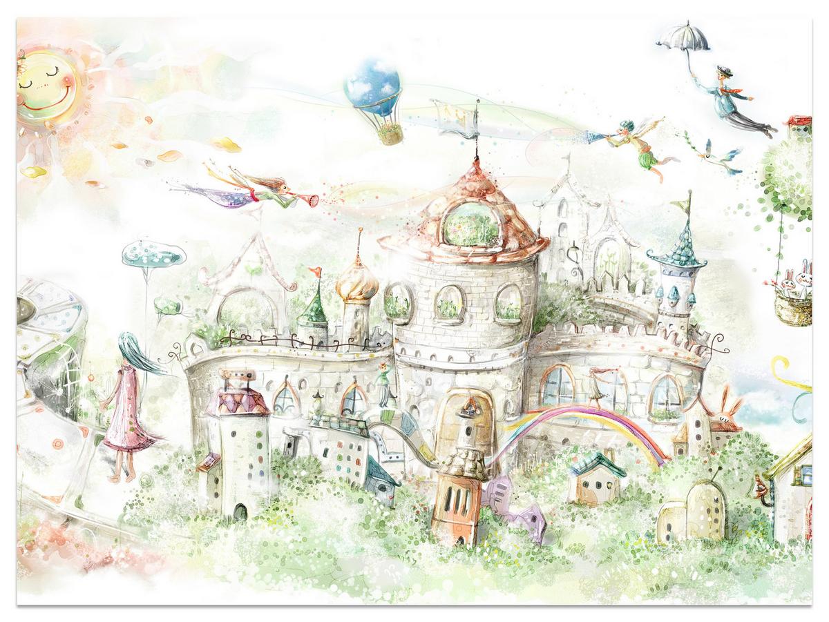 FOTOTAPETE für Kinderzimmer Märchenstadt Schloss Magisch 400x280 - Blau/Gelb, Papier (400/280cm) - Muralo