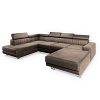 WOHNLANDSCHAFT SIENA L-S Beige Velours-Stoff mit Schlaffunktion - Beige/Silberfarben, Holz/Textil (335/89/190cm) - MASSENO