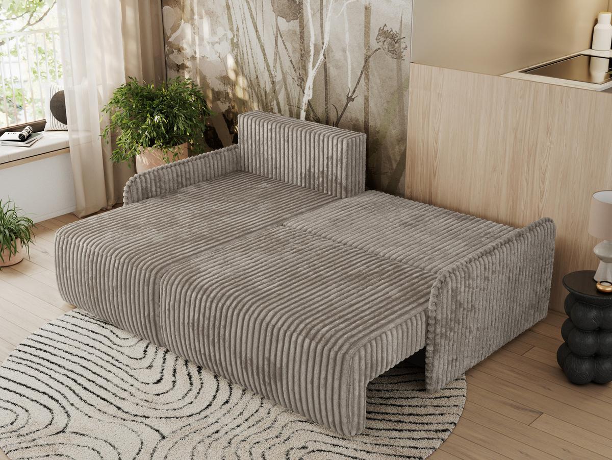 ECKSCHLAFSOFA ARPA L Hellbraun Cord - links - Hellbraun/Schwarz, Kunststoff/Textil (198/150cm) - MKS