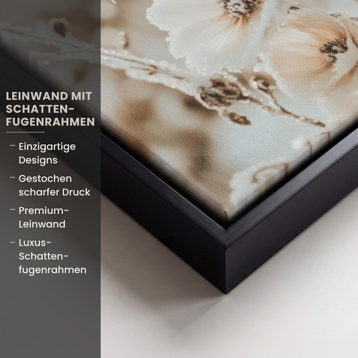 LEINWAND Bilder mit Rahmen - Blumen - Winter - Weiß - Schnee - Beige - 20x20 - Creme, Textil (20/20cm) - MuchoWow