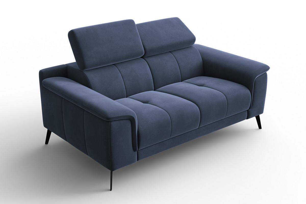 SOFA FIERO 2-Sitzer, Marineblauer Veloursstoff - Blau/Schwarz, Holz/Textil (170/82/103cm) - Courtois Laville