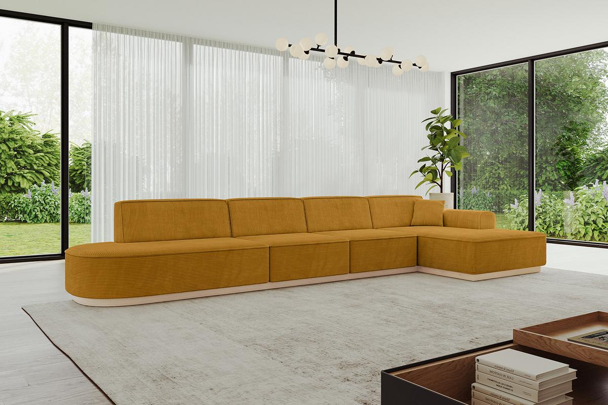 ECKSOFA Ottomane Rechts IREA-L3 - 412x165x80 cm Senfgelb - Grün, Holzwerkstoff/Textil (412/165cm) - ALTDECOR