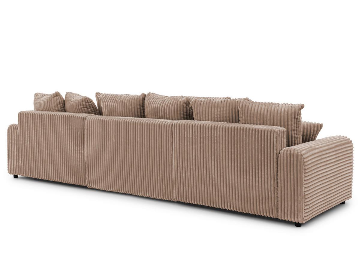 WOHNLANDSCHAFT Calma mit Schlaffunktion und Bettkasten im Bumpy-Design aus weichem Beige Plüschcord - Beige/Schwarz, Holz/Textil (336/88/140cm) - S-Style