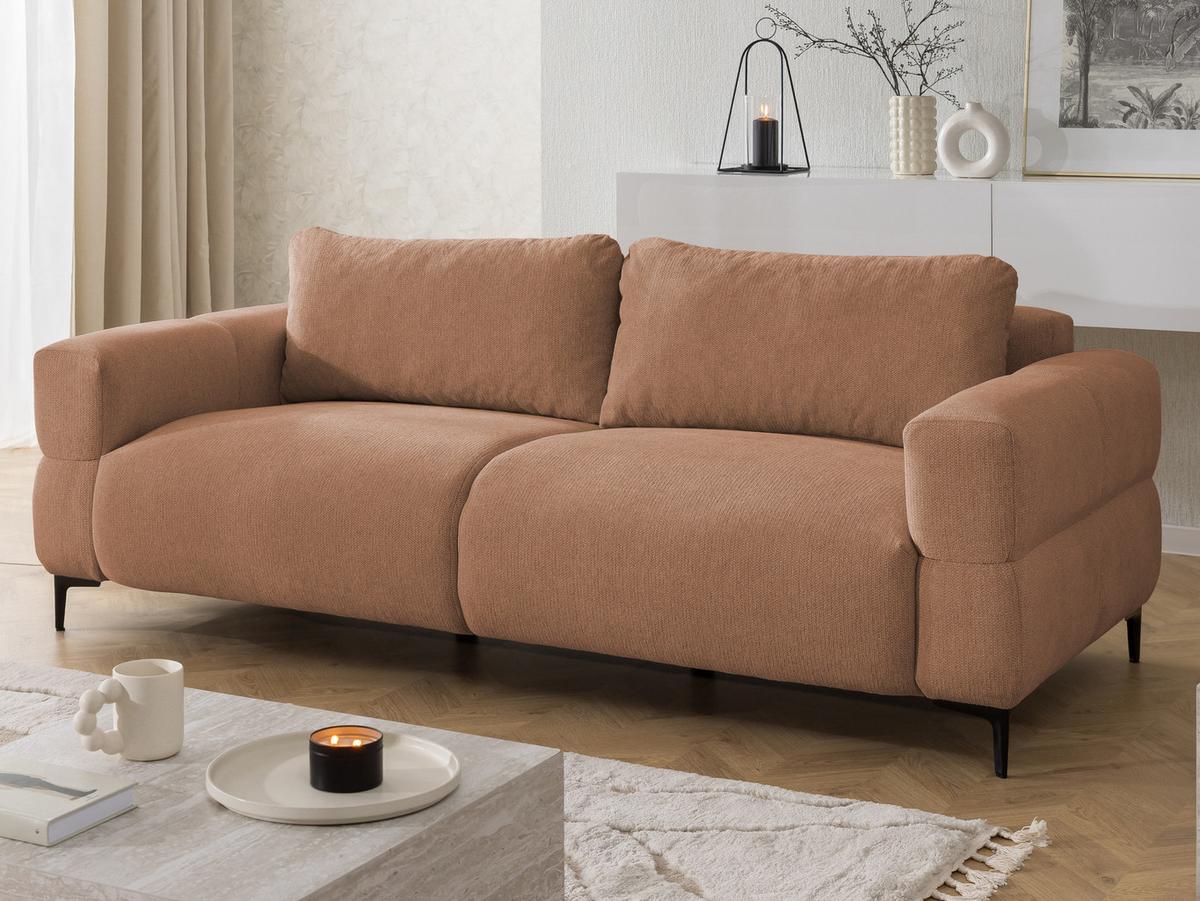 3-SITZER-SOFA Cardea in Bubble-Optik aus weichem Terrakotta Strukturstoff mit hohem Sitzkomfort - Terracotta/Schwarz, Holz/Textil (217/80/97cm) - S-Style Möbel
