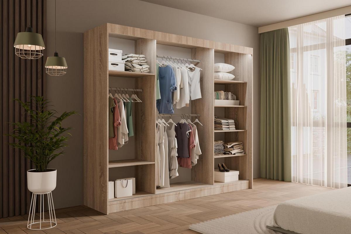 KLEIDERSCHRANK PAOKI mit LED - 250 cm - Sonoma Eiche - Sonoma Eiche, Holzwerkstoff (250/215/61cm) - ALTDECOR