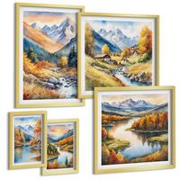 BILDER SET 5er Set - 50x50 cm & 20x30 cm & 40x60 cm Goldrahmen - Ansichten der Zitronenarchitektur von Positano - Goldfarben, Kunststoff (40/60cm) - TULUP