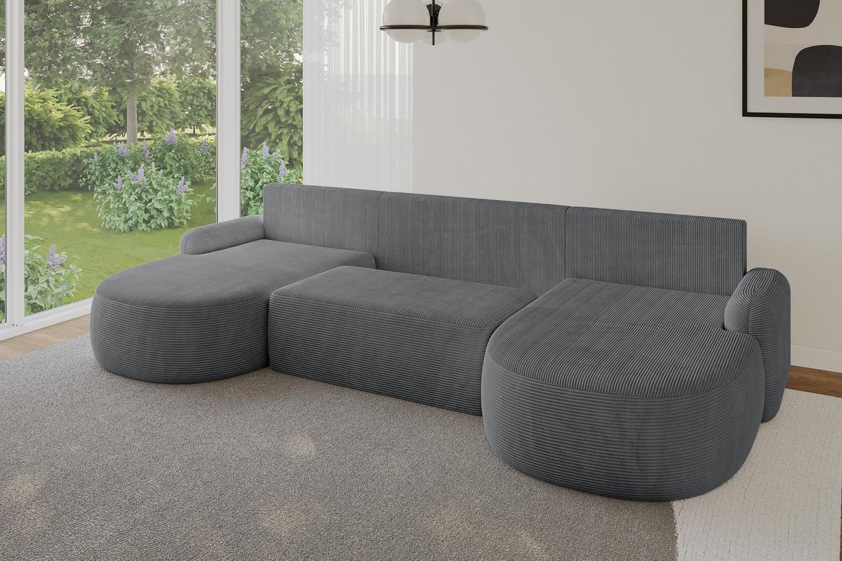 WOHNLANDSCHAFT mit Schlaffunktion und Bettkasten LIRA-U - 335x172x89 Dunkelgrau - Anthrazit, Holzwerkstoff/Textil (335/89/172cm) - ALTDECOR