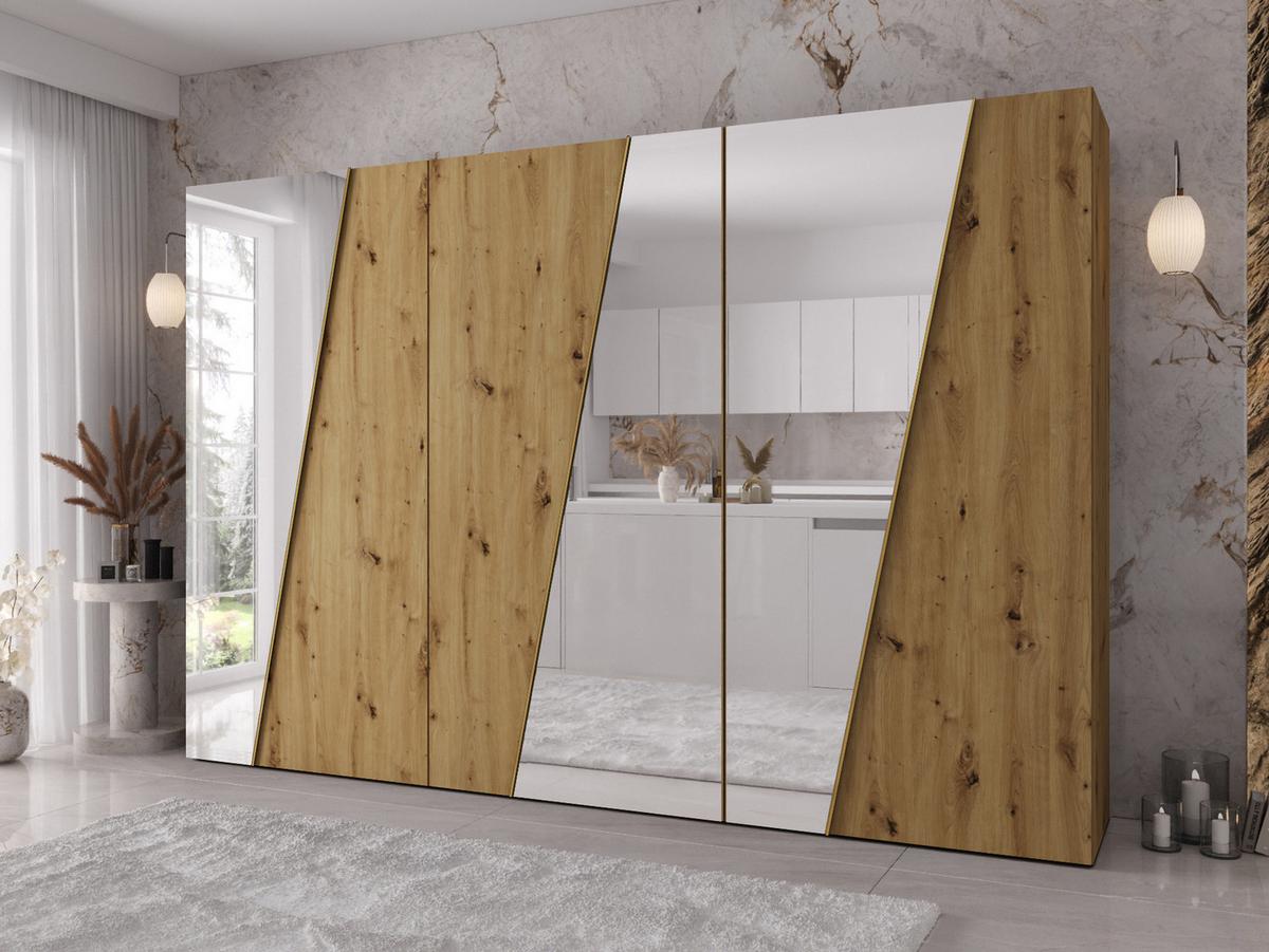 DREHTÜRENSCHRANK Zen 3L 300 cm - Goldfarben/Schwarz, Holzwerkstoff/Kunststoff (300/202/50cm) - MIRJAN24