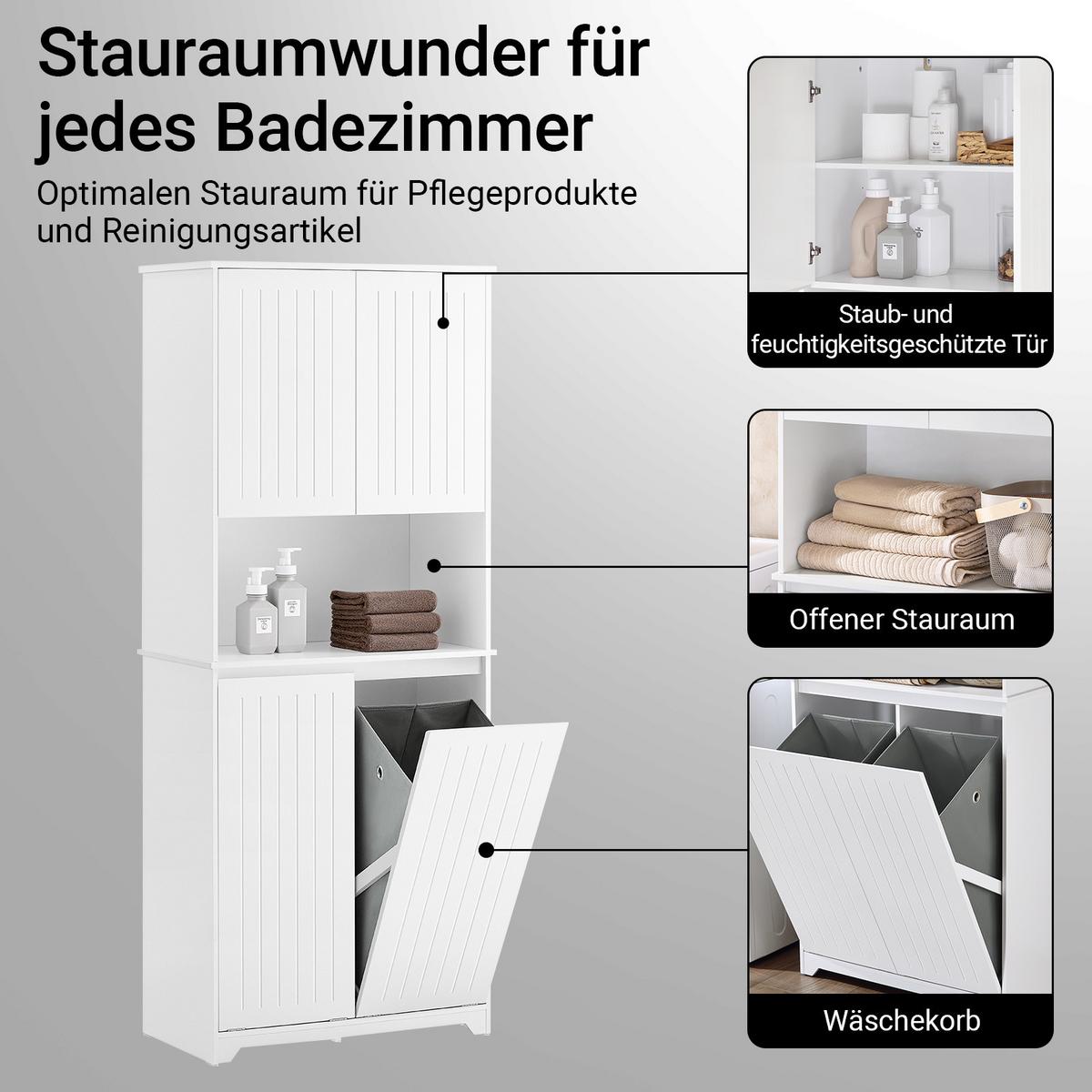 HOCHSCHRANK mit Wäschekörben, MDF (E1), 70x170x37cm, Weiß - Weiß, Holzwerkstoff (70/170/37cm) - SoBuy