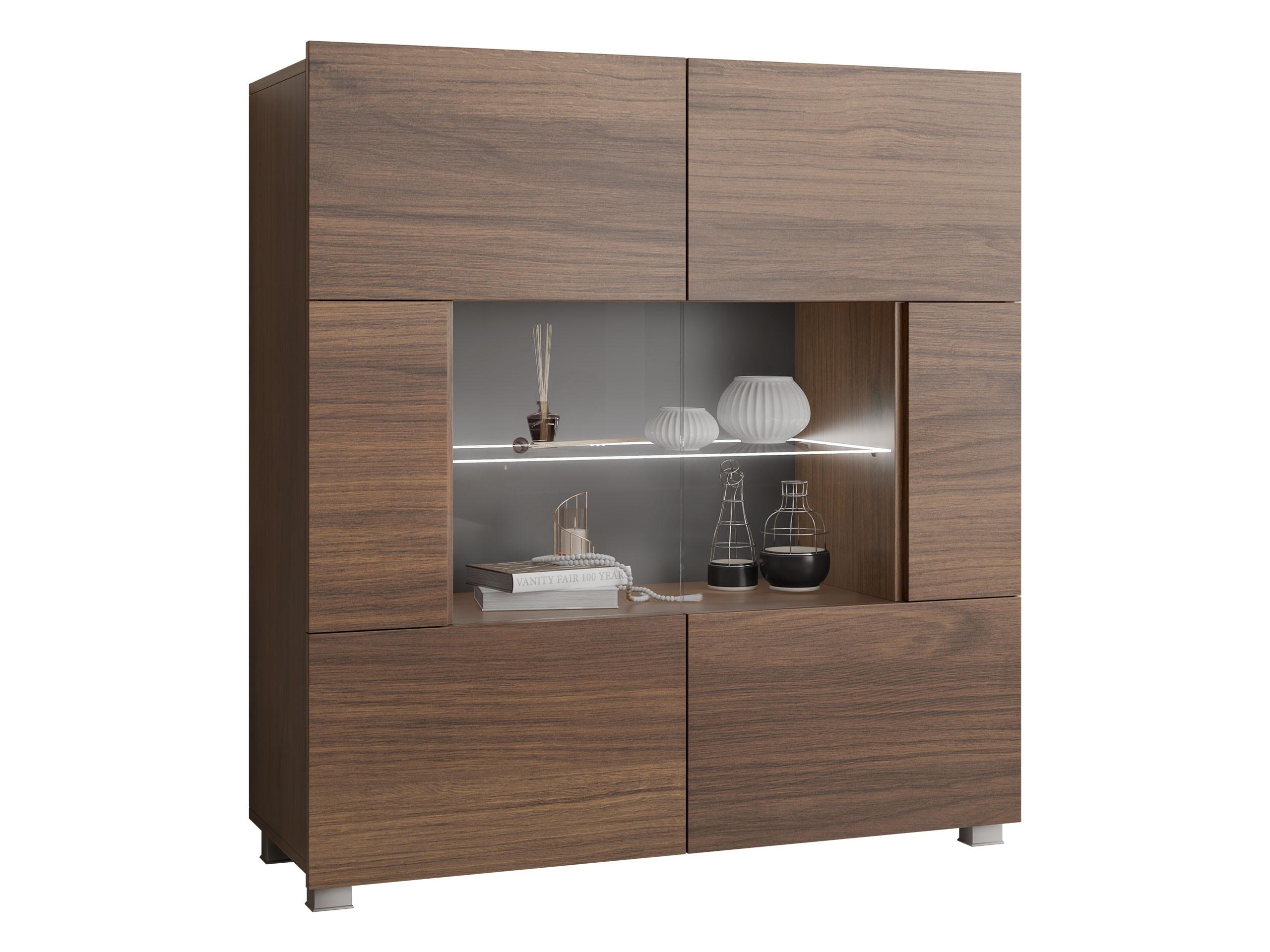 KOMMODE Calabrini 01 mit weißer LED Beleuchtung - Nussbaumfarben, Holzwerkstoff (100/107/35cm) - MIRJAN24
