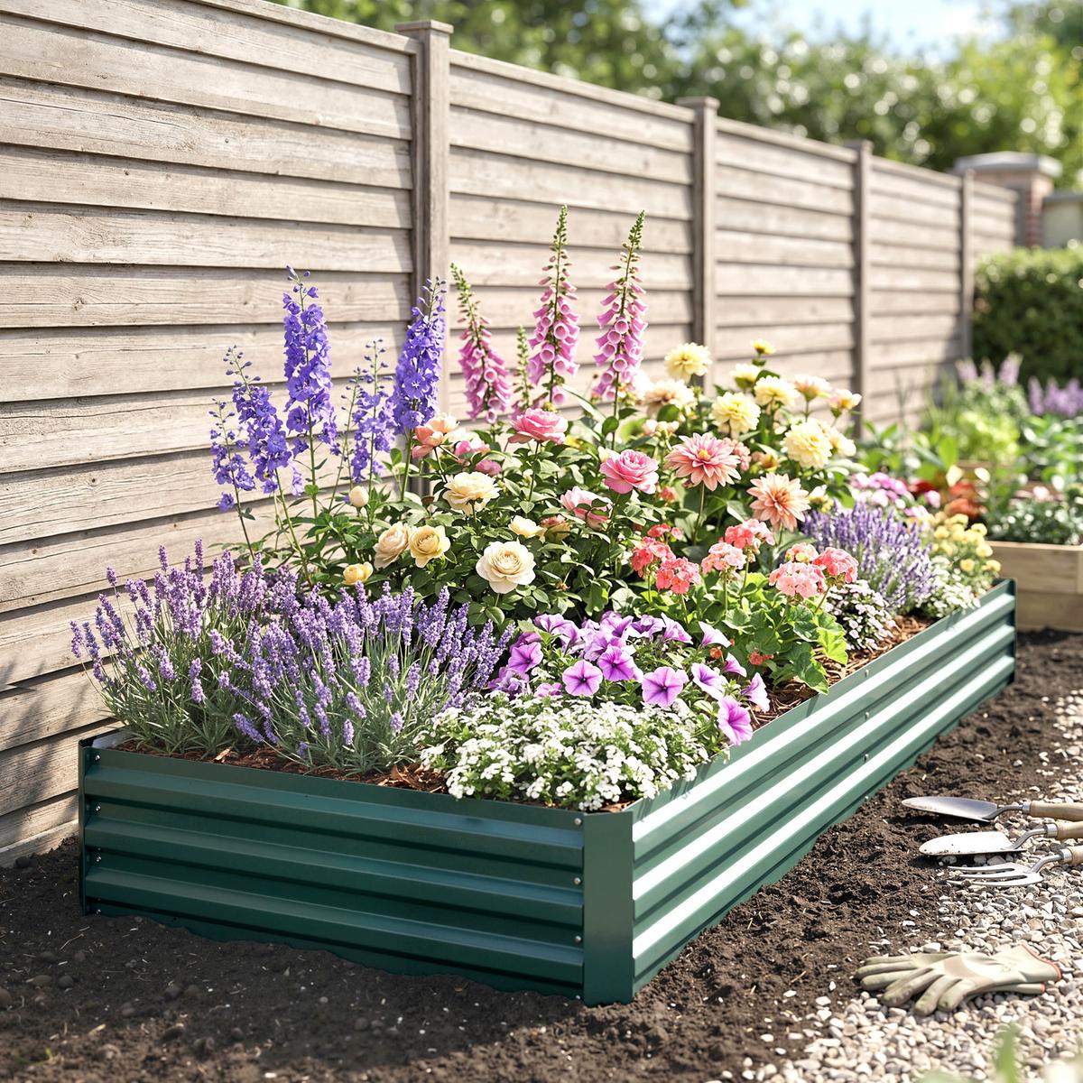 HOCHBEET aus Stahl, Pflanzkasten, Blumenkasten, Gemüsebeet für Balkon, Terrasse, Grün - Grün, Metall (90.5/30/241cm) - Outsunny