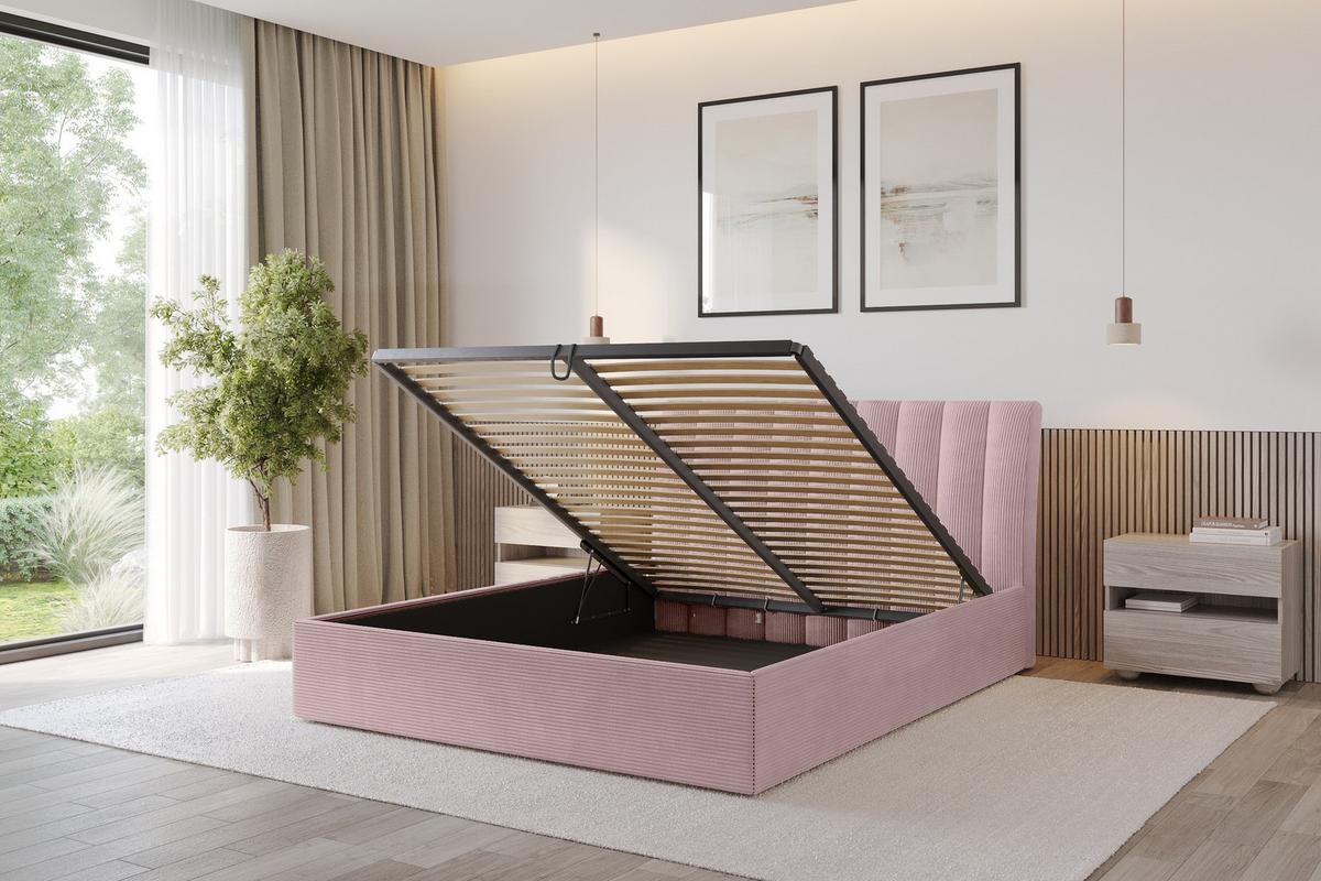 POLSTERBETT mit Bettkasten und Lattenrost, Boxbett ohne Matratze - ILAN 140x200 Rosa - Rosa, Holzwerkstoff/Textil (140/200cm) - ALTDECOR