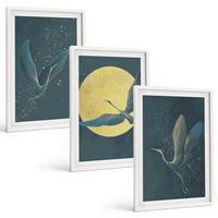 BILDER SET 3er Set - 40x60 cm Weißer Rahmen - Kraniche im Flug bei Nacht - Weiß, Kunststoff (40/60cm) - TULUP