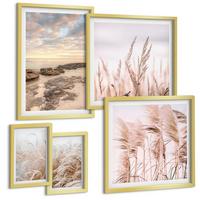 BILDER SET 5er Set - 50x50 cm & 20x30 cm & 40x60 cm Goldrahmen - Meerblick von Venedig - Goldfarben, Kunststoff (40/60cm) - TULUP
