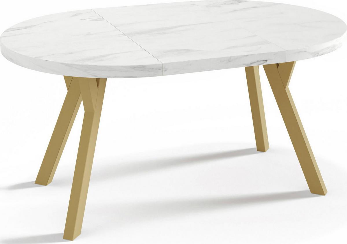 ESSTISCH Mateo runder ausziehbarer, Marmor Weiß 100-150/100/76 cm - Ecru/Goldfarben, Holz/Holzwerkstoff (100/150/76cm) - WFL GROUP