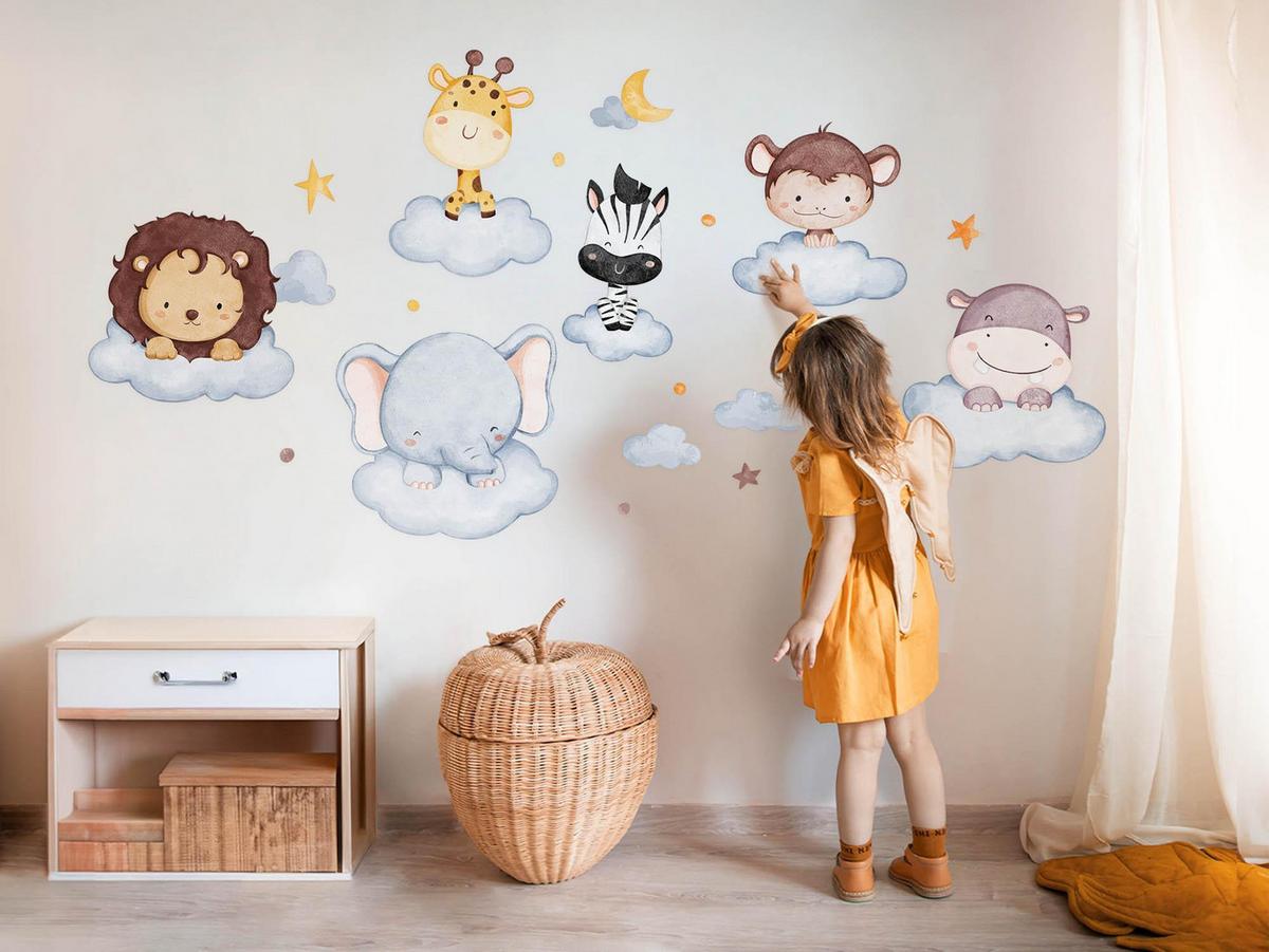 WANDAUFKLEBER 100x136cm - Tiere in den Wolken - Multicolor, Kunststoff (100/136/0.1cm) - Wallfluent
