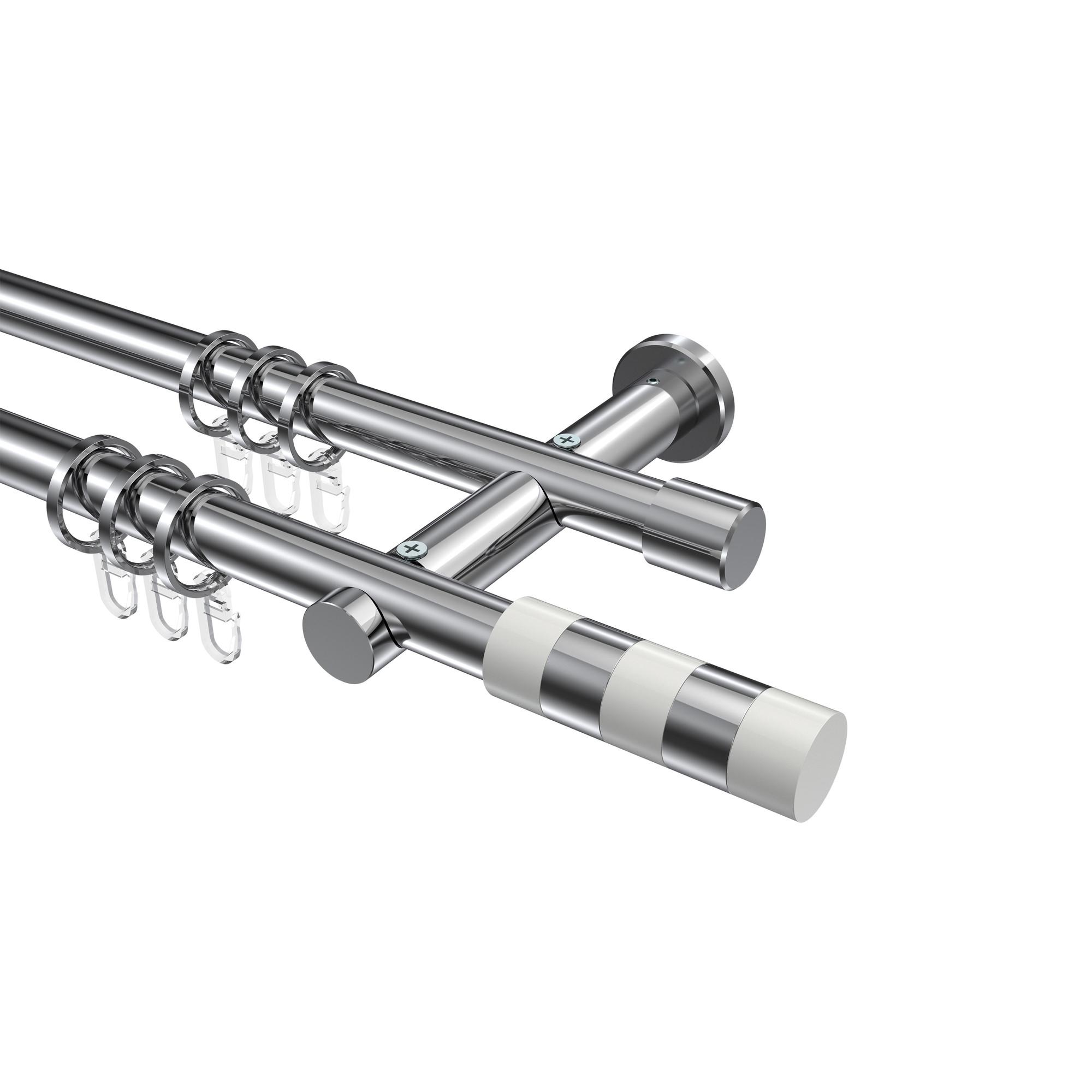 GARDINENSTANGE Platon Mavell 200 cm, 2-läufig, 20 mm Ø Chrom - Chromfarben/Weiß, Metall (200cm) - INTERDECO