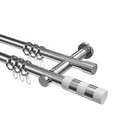 GARDINENSTANGE Platon Mavell 200 cm, 2-läufig, 20 mm Ø Chrom - Chromfarben/Weiß, Metall (200cm) - INTERDECO