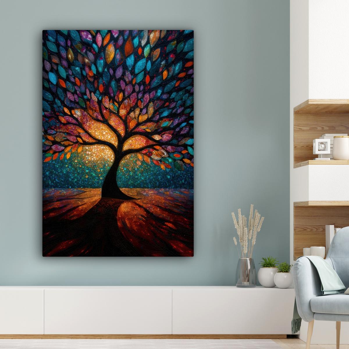 LEINWANDBILD Mosaik - Bunt - Baum - Äste Deko Groß 90x140 cm - Multicolor, Textil (90/140cm) - MuchoWow