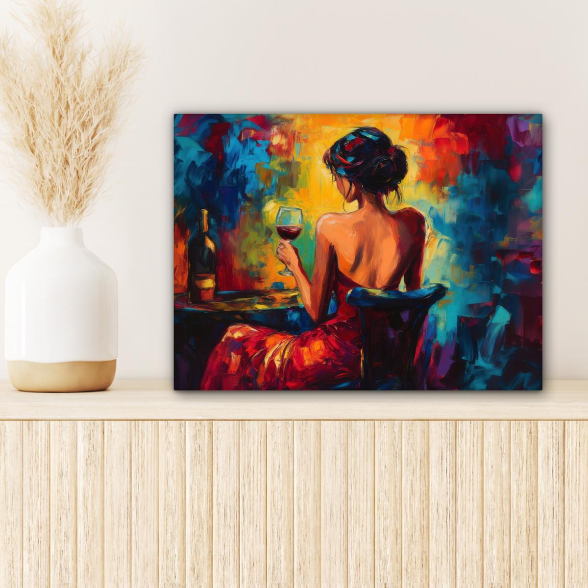LEINWANDBILD Wein - Frau - Stimmungsvoll - Farbenfroh Wandbild 40x30 cm - Bordeaux, Textil (40/30cm) - MuchoWow