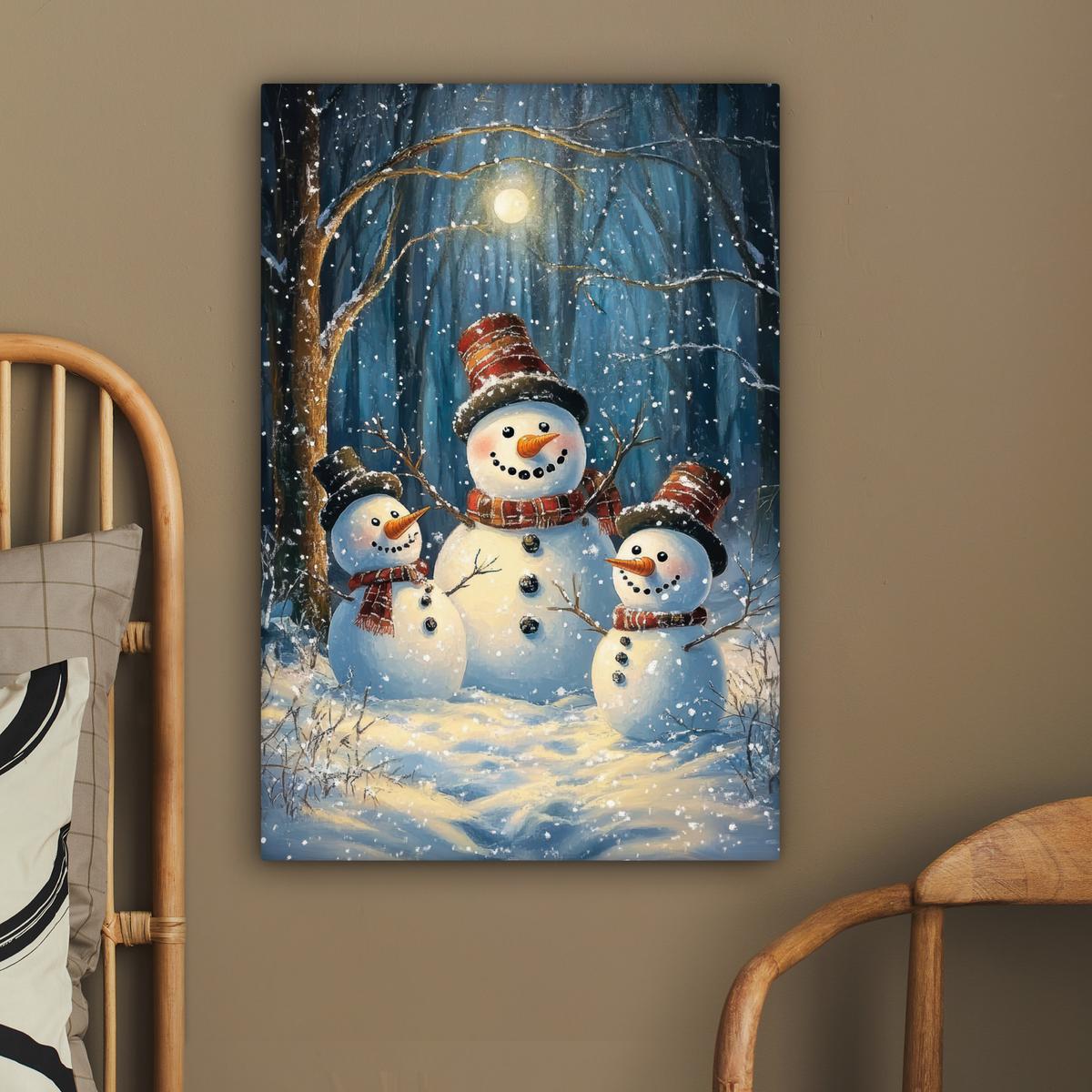 LEINWANDBILD Schneemann - Schnee - Winter - Wald Wanddeko Schlafzimmer 60x90 cm - Hellblau, Textil (60/90cm) - MuchoWow