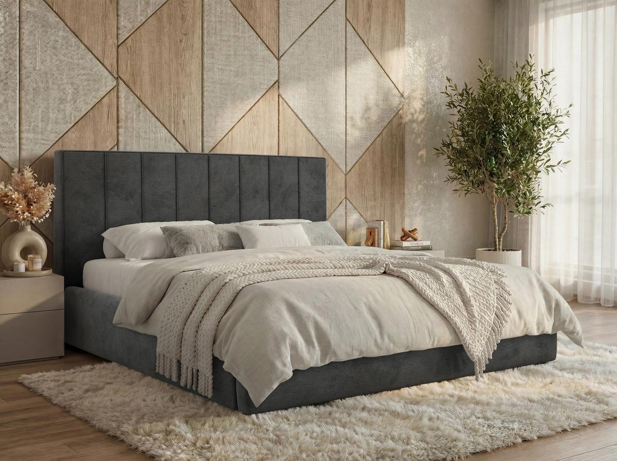 POLSTERBETT TENARDO CLASSIC 180/200 - Dunkelgrau Velvet - mit Pocket-Matratze - Dunkelgrau/Schwarz, Kunststoff/Textil (180/200cm) - MKS