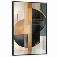 LEINWAND Bilder mit Rahmen - Abstrakt - Gold - Bronze - Grün - Formen - Modern - 100x150 - Multicolor, Textil (100/150cm) - MuchoWow