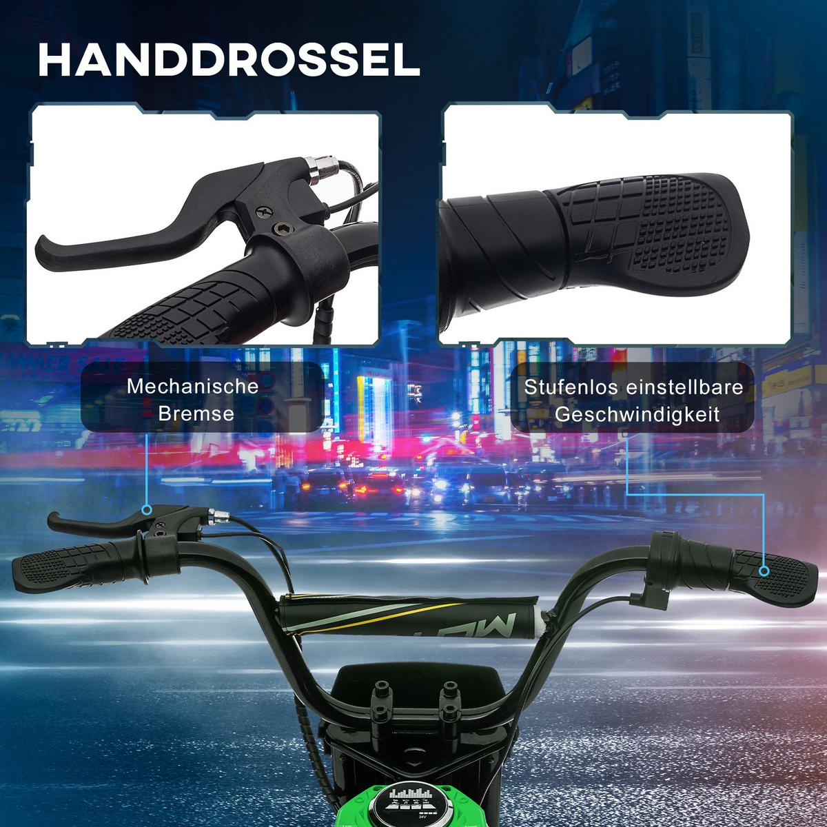 KINDER Elektro Motorrad, 12V Kindermotorrad mit Hupe, Leuchte, 8-16 km/h, Grün - Grün, Kunststoff (119/64/76.5cm) - HOMCOM