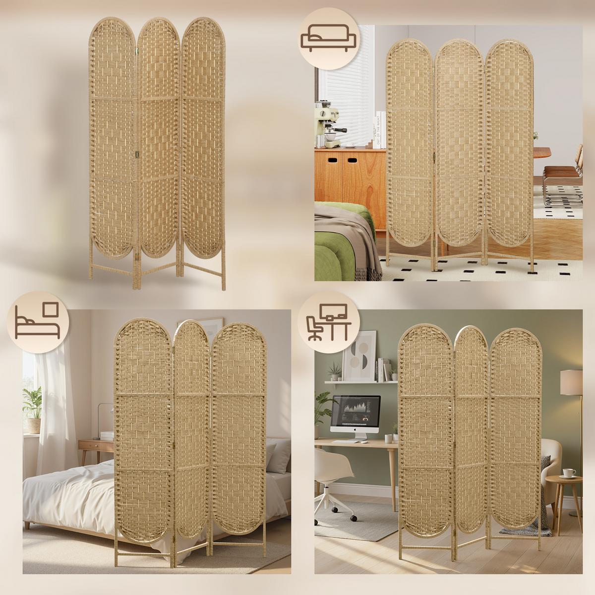 PARAVENT Papierseil Natur - Naturfarben, Holz/Papier (1.8/170/120cm) - HOMCOM