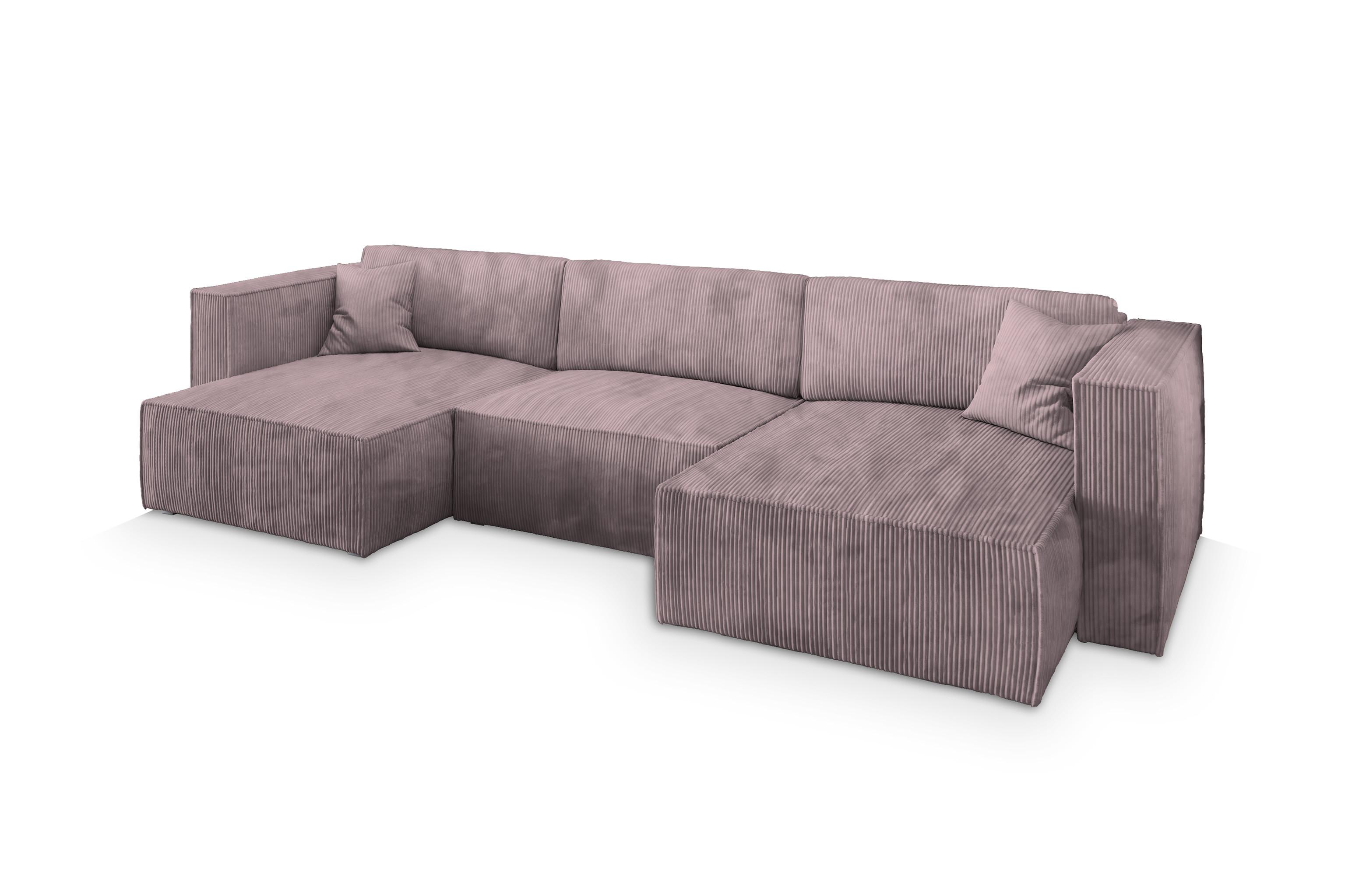WOHNLANDSCHAFT SARMO P Lila Kordstoff mit Schlaffunktion - Lila/Grau, Holz/Kunststoff (347/70/148cm) - MASSENO