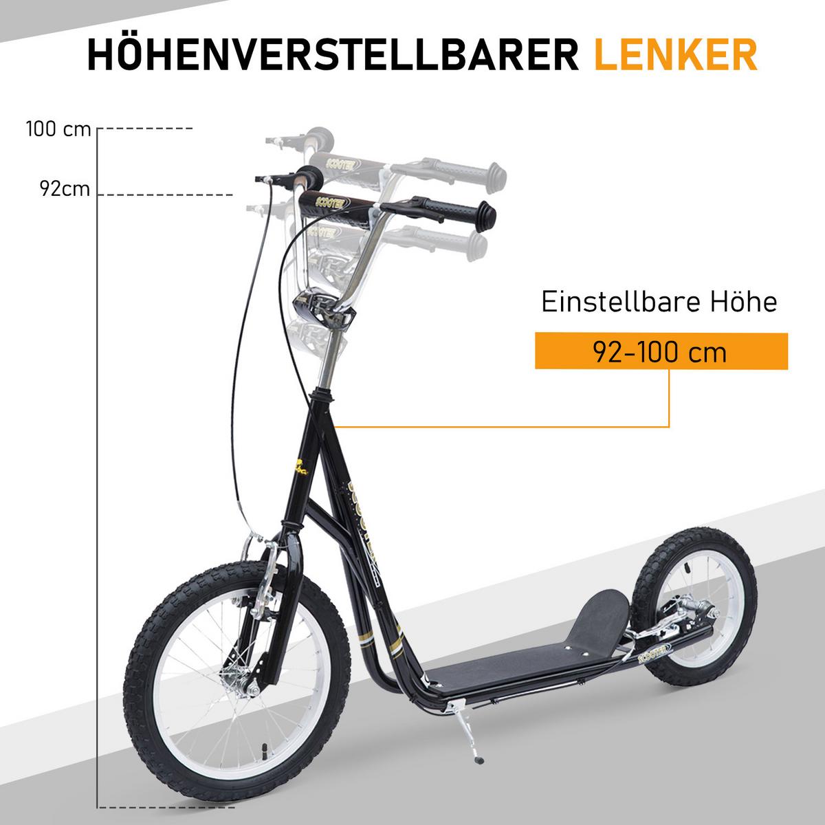 KINDERROLLER, Schwarz/Rosa, Stahl+ Gummi - Schwarz, Metall (135/58/100cm) - HOMCOM