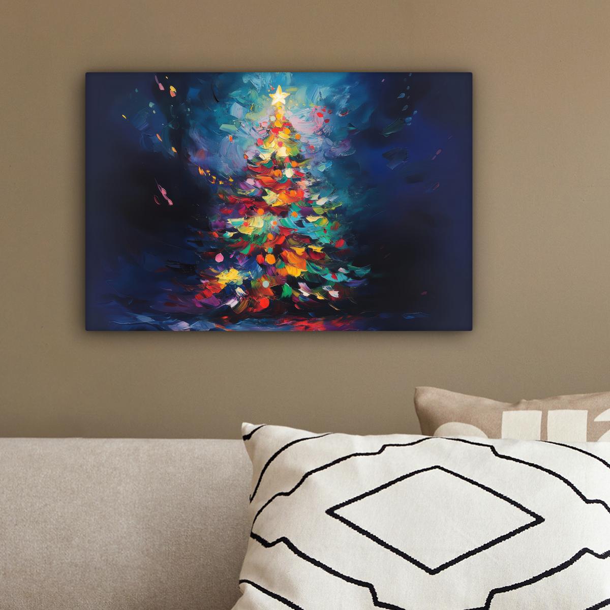 LEINWANDBILD Weihnachtsbaum - Weihnachten - Abstrakt - Farbenfroh Deko Schlafzimmer 30x20 cm - Multicolor, Textil (30/20cm) - MuchoWow