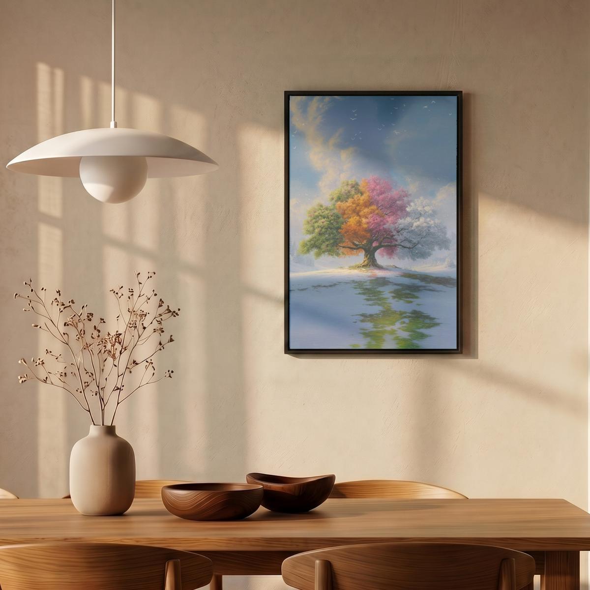 LEINWAND Bilder mit Rahmen - Baum - Jahreszeiten - Winter - Landschaft - 40x60 - Multicolor, Textil (40/60cm) - MuchoWow