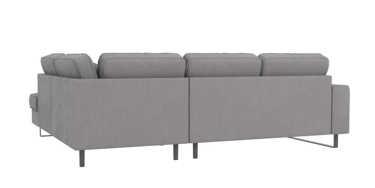 ECKSOFA Floe Hellgrau Cord - Hellgrau/Schwarz, Holz/Kunststoff (290/231cm) - S-Style Möbel