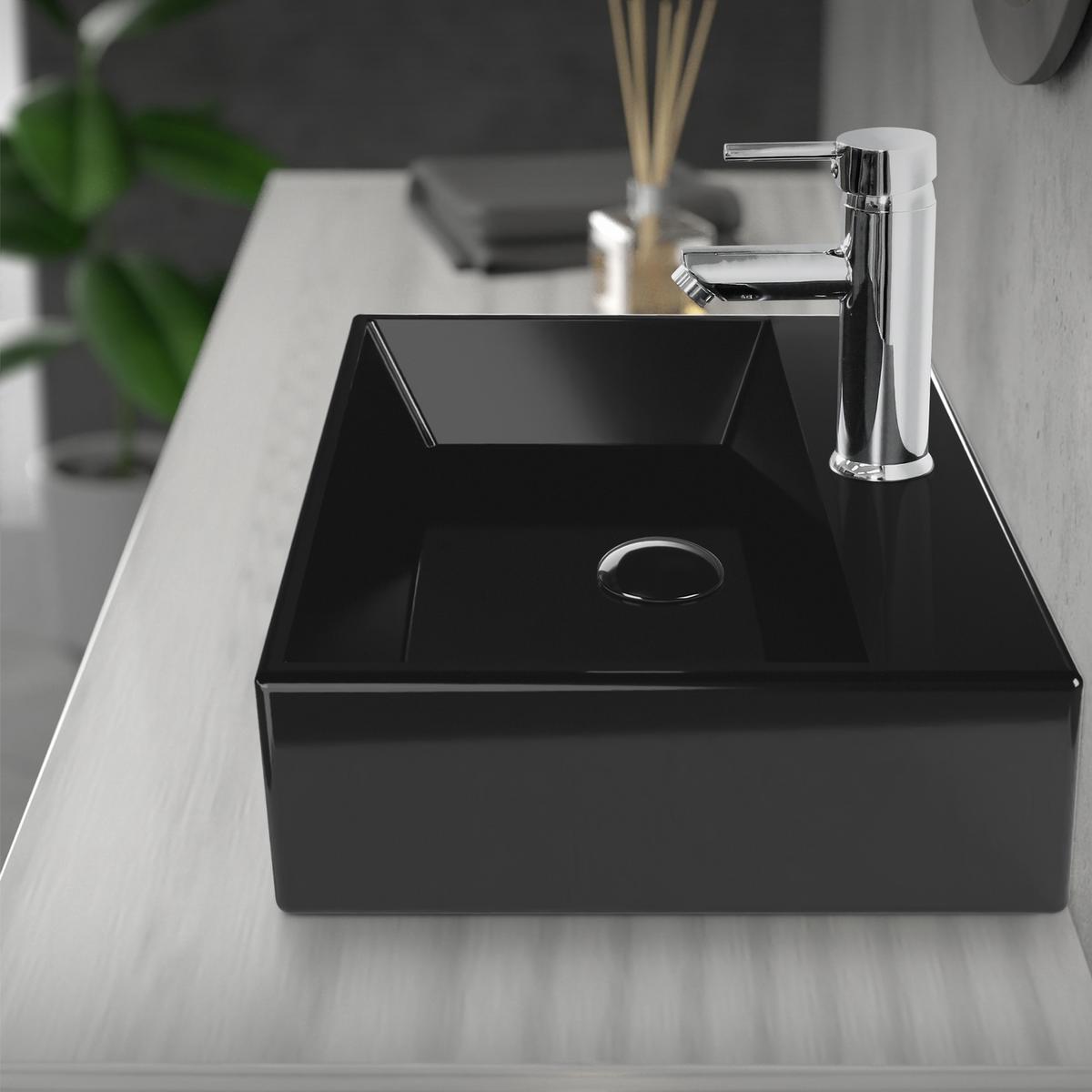 ABLAUFGARNITUR für Waschbecken ohne Überlauf Schwarz glänzend - Schwarz Hochglanz, Metall (7/10.9/7cm) - LuxeBath