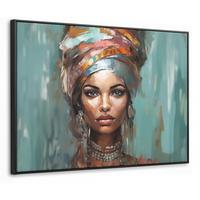 LEINWAND Bilder mit Rahmen - Frau - Kunst - Schmuck - Porträt - 80x60 - Blaugrau, Textil (80/60cm) - MuchoWow