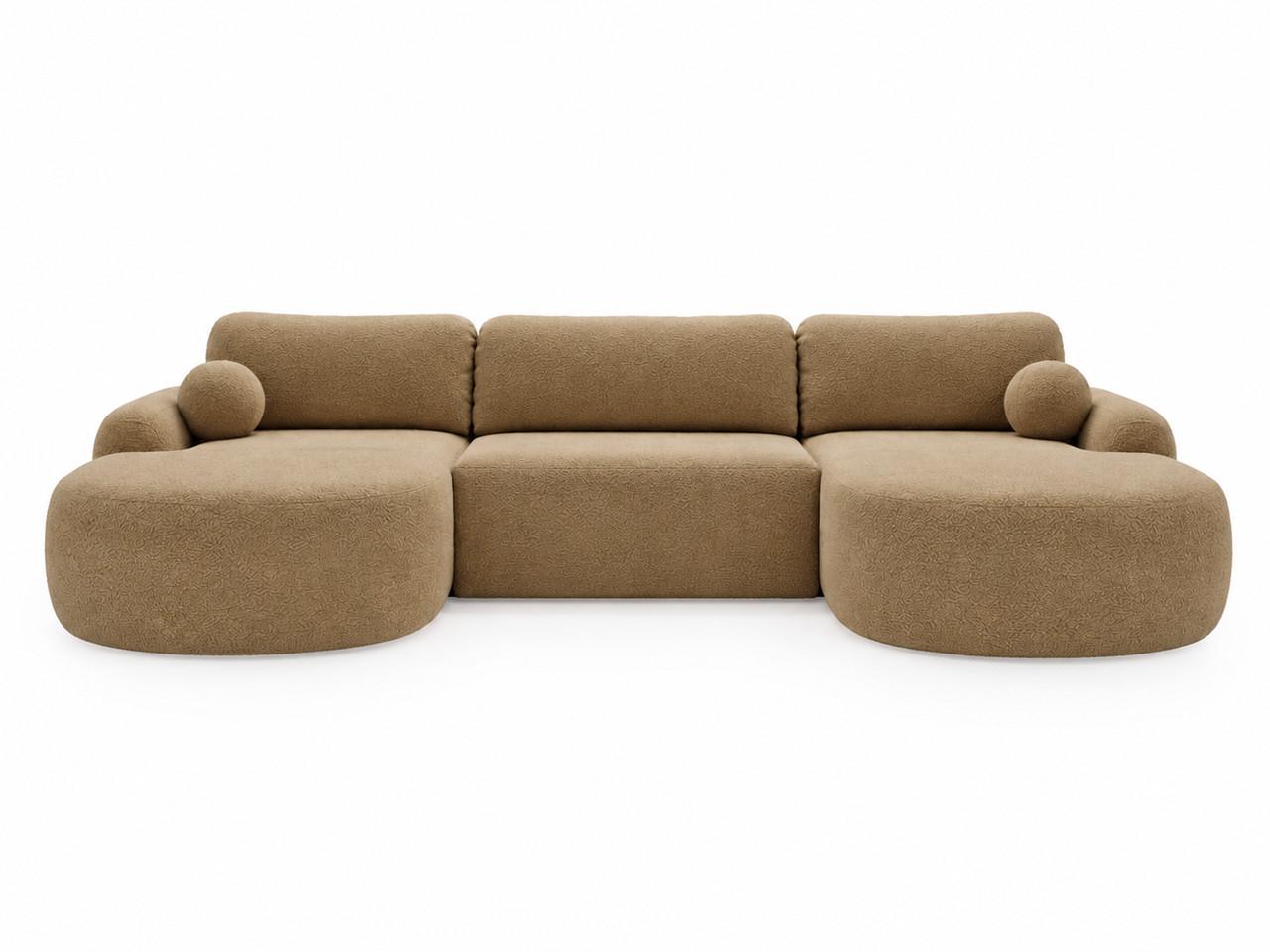 ECKSOFA Aurio U Bouclé-Stoff Hellbraun - Hellbraun/Schwarz, Kunststoff/Textil (347/177cm) - Graingold
