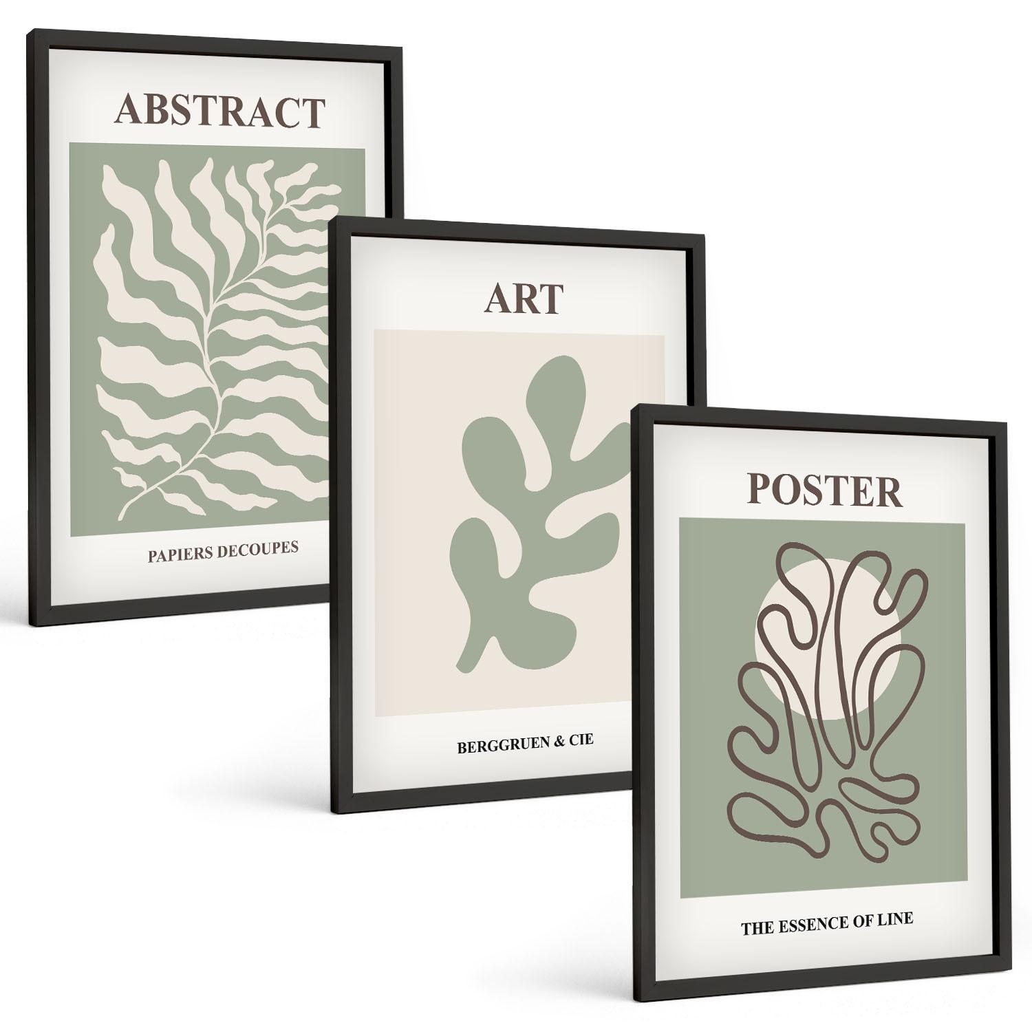 BILDER SET 3er Set - 40x60 cm Schwarzer Rahmen - Poster mit Pflanzenmustern von Matisse - Schwarz, Kunststoff (40/60cm) - TULUP
