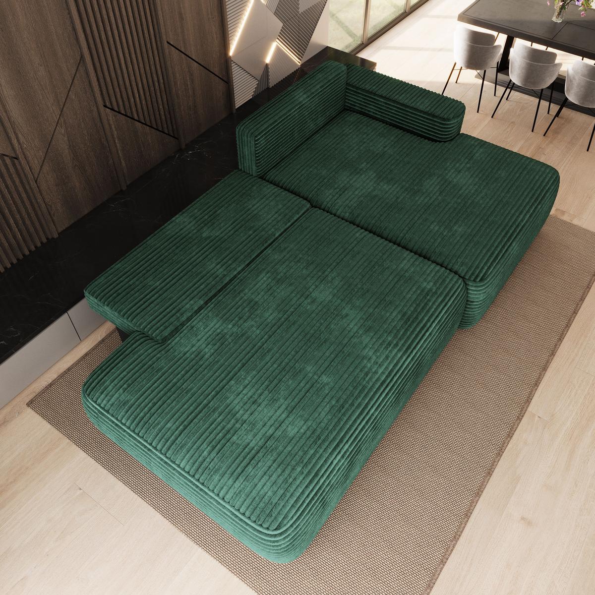 ECKSOFA AVINI T R-S Grün Kordstoff mit Schlaffunktion - Grün, Holzwerkstoff/Textil (277/160cm) - MASSENO