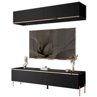WOHNWAND AURORA in Schwarz Matt mit gerade Goldchrom Fuße - Goldfarben/Schwarz, Holzwerkstoff/Metall (180/46/40cm) - Lookway