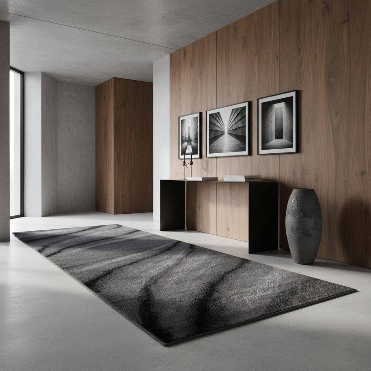 KURZFLORTEPPICH ASPEN, mit abstraktem Wellenmuster, Schwarz, 80 x 300 cm - Schwarz, Textil (80/300cm) - KADIMA DESIGN