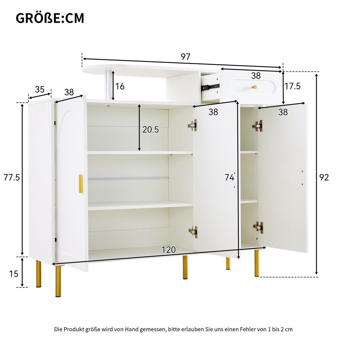 SIDEBOARD mit 3 Türen und 1 Schublade goldenen Akzenten - Weiß, Holzwerkstoff (120/92/35cm) - Urban Meuble