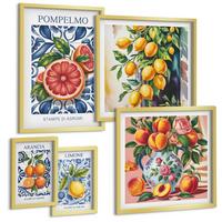 BILDER SET 5er Set - 50x50 cm & 20x30 cm & 40x60 cm Goldrahmen - Illustrationen von Zitrusfrüchten - Goldfarben, Kunststoff (40/60cm) - TULUP